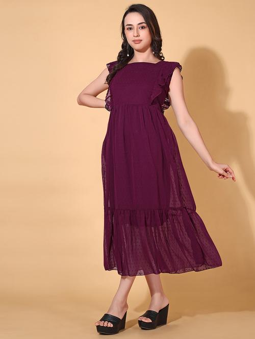 purple self designed ruffle sleeveless dress - 20334665 - Very Small Image - 1