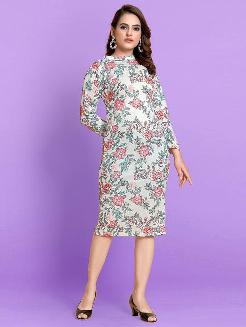 white floral print mock neck sheath dress - 20334672 - Very Small Image - 1