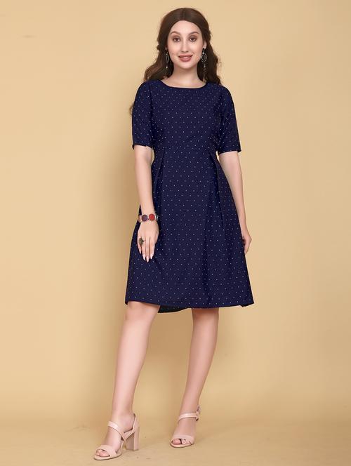 dark blue polka dots a-line dress - 20334679 - Very Small Image - 1