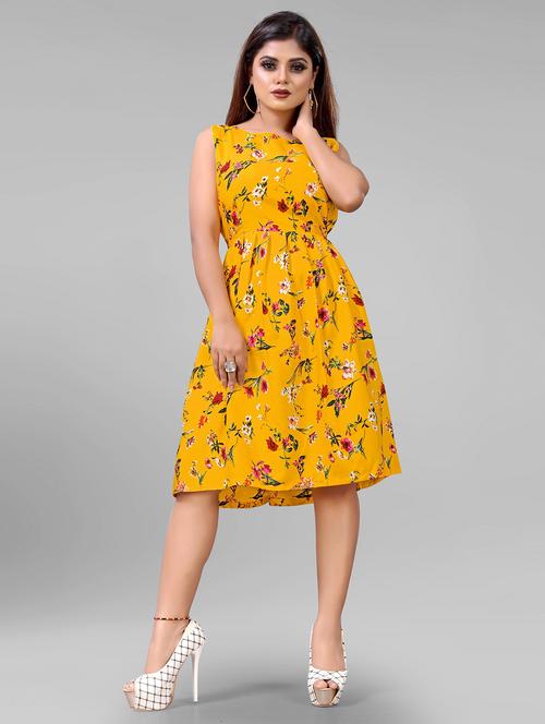 yellow floral print sleeveless fit & flare dress - 20334691 - Very Small Image - 1