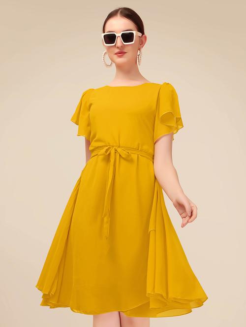 yellow solid a-line dress - 20334714 - Very Small Image - 1
