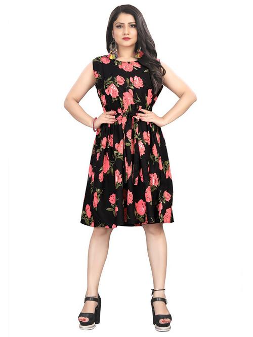 women multi color printed crepe fit & flare dress - 20334747 - Very Small Image - 1