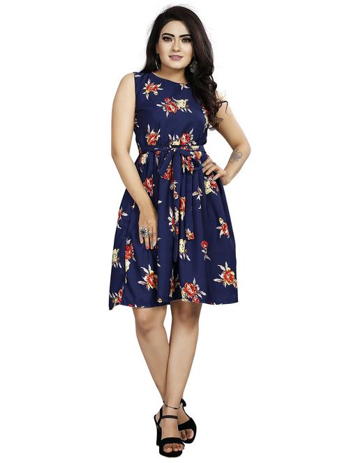 navy blue floral a-line dress - 20334756 - Very Small Image - 1