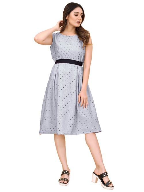 grey polka doted sleevless fit & flare dress - 20334864 - Very Small Image - 1
