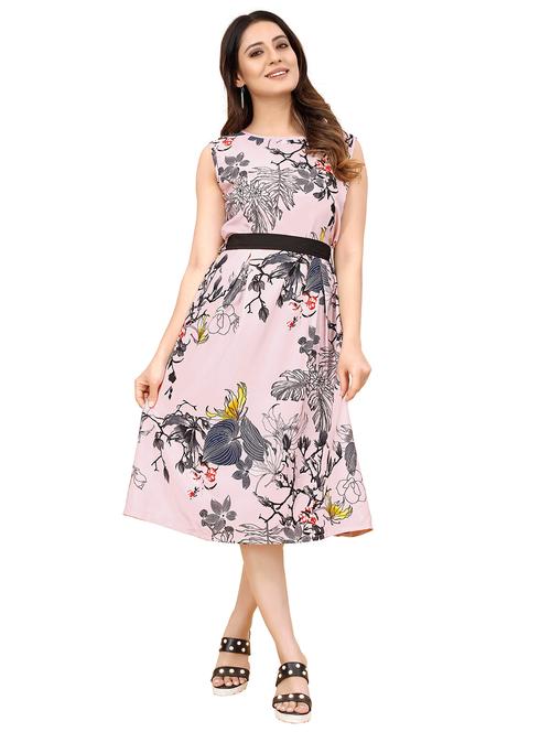 women multi color printed crepe fit & flare dress - 20334873 - Very Small Image - 1
