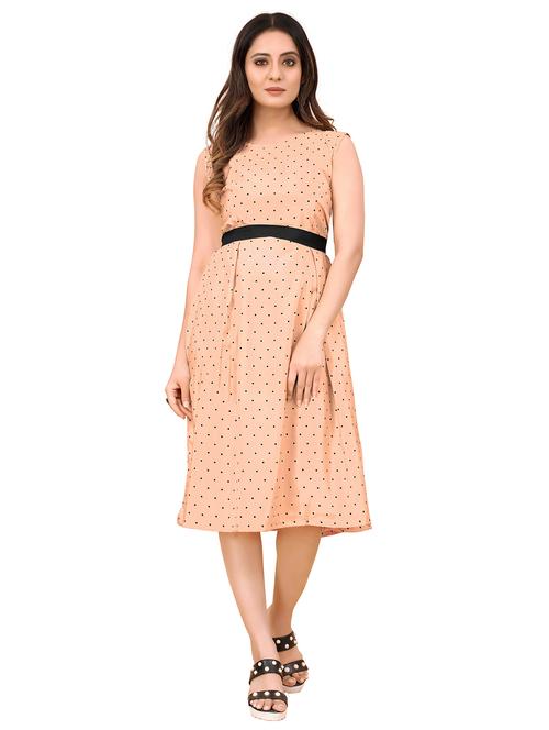 peach polka doted sleevless fit & flare dress - 20334877 - Very Small Image - 1