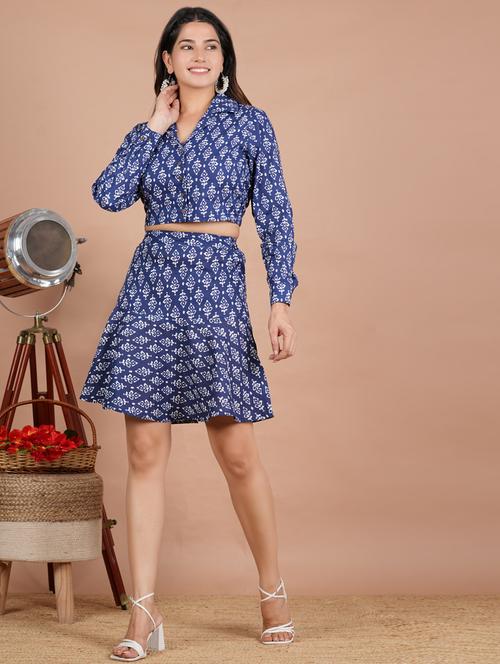 women block print cotton top and skirt co-ord set - 20334917 - Very Small Image - 1