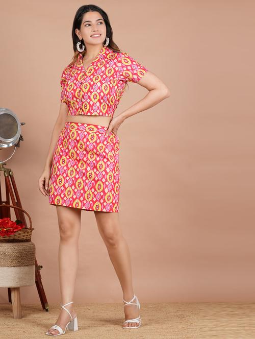 women ikat print cotton top and skirt co-ord set - 20334919 - Very Small Image - 1