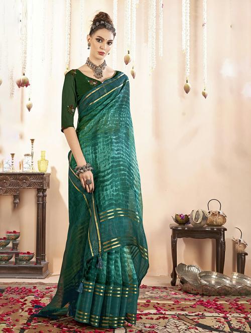 green colored printed saree with blouse - 20334922 - Very Small Image - 1