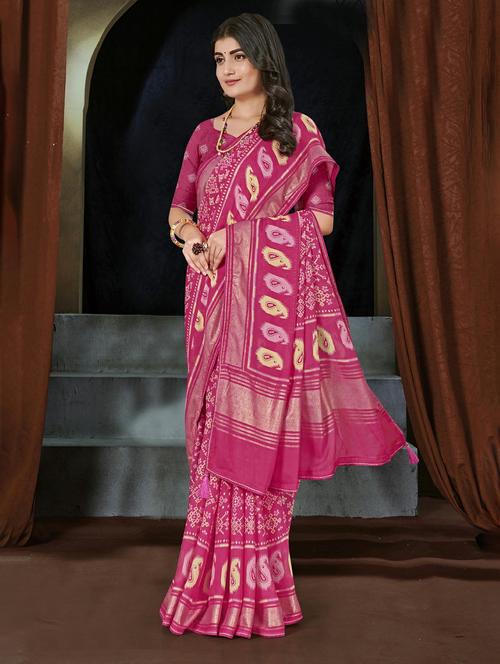 pink colored printed saree with blouse - 20334958 - Very Small Image - 1