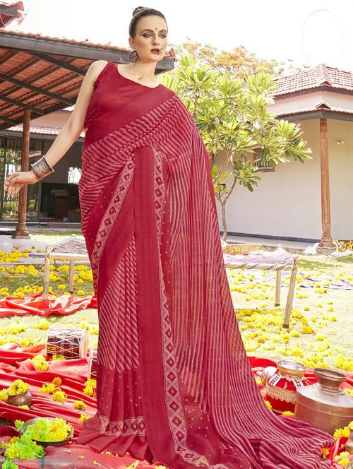 red colored printed saree with blouse - 20334967 - Very Small Image - 1