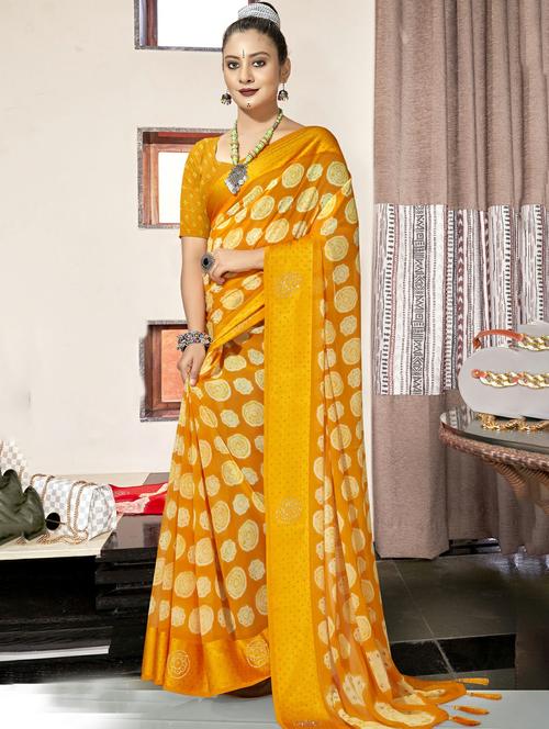 orange colored printed saree with blouse - 20334995 - Very Small Image - 1