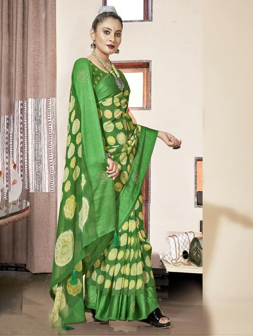 green colored printed saree with blouse - 20335000 - Very Small Image - 1