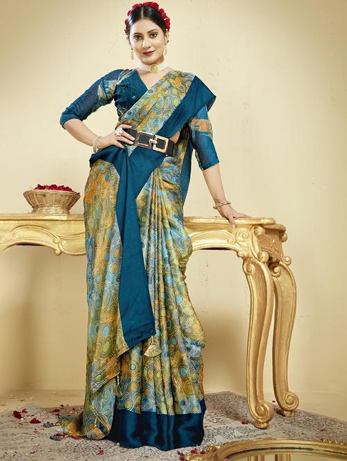 teal colored printed saree - 20335003 - Very Small Image - 1