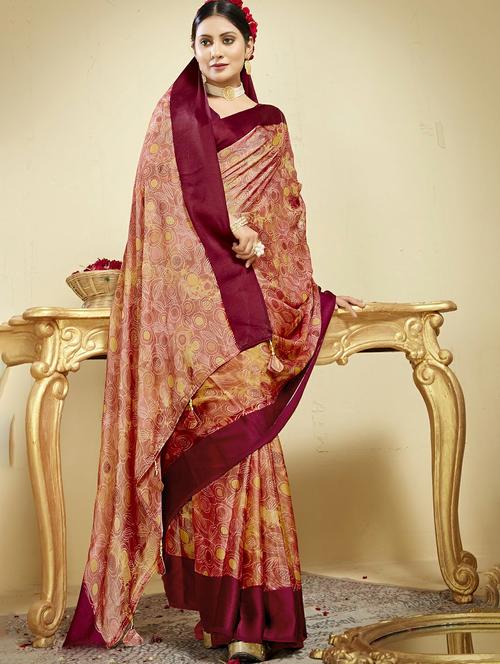 peach colored printed saree with blouse - 20335004 - Very Small Image - 1