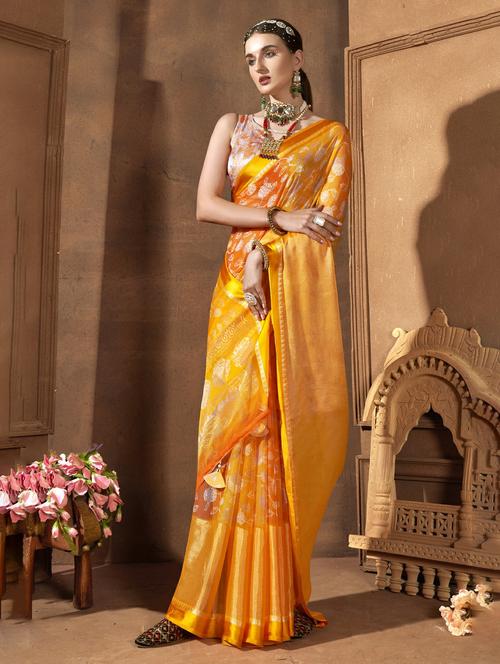 orange colored printed saree - 20335037 - Very Small Image - 1