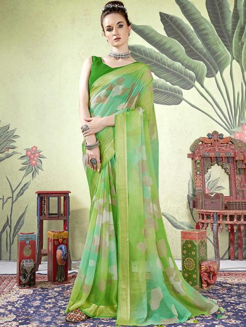 women's abstract green colored saree with blouse - 20335059 - Very Small Image - 1