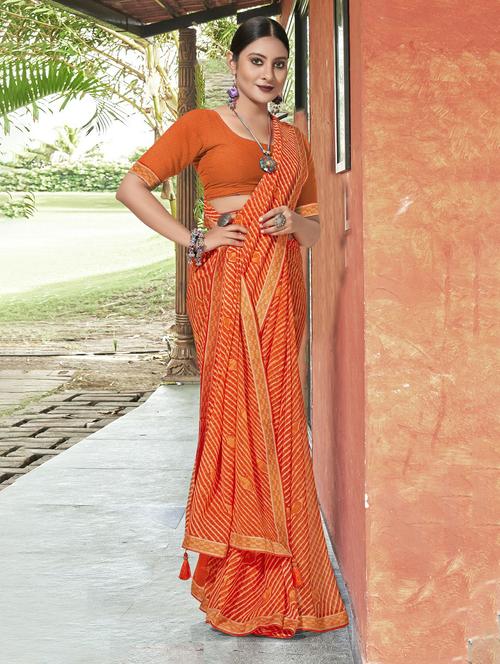 orange colored printed saree - 20335070 - Very Small Image - 1