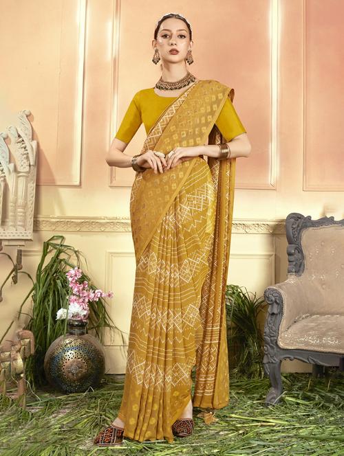 olive colored printed saree - 20335074 - Very Small Image - 1