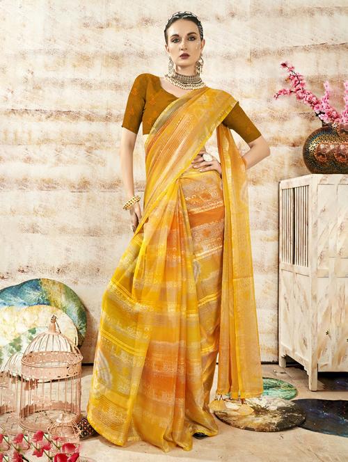 yellow colored printed saree - 20335112 - Very Small Image - 1