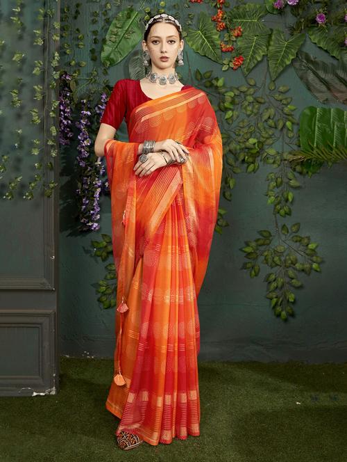 orange colored printed saree - 20335115 - Very Small Image - 1