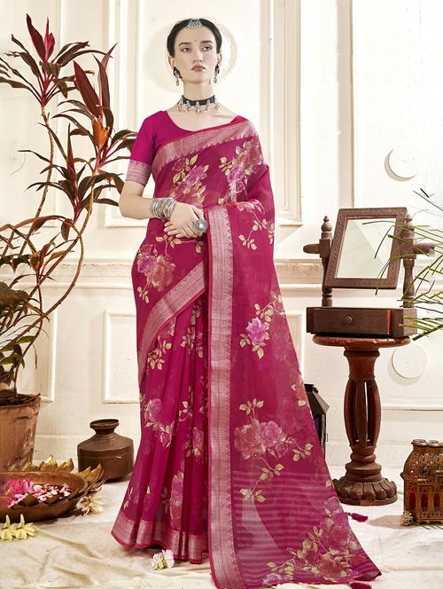pink colored printed saree with blouse - 20335132 - Very Small Image - 1