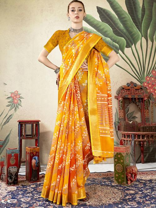 orange colored printed saree - 20335164 - Very Small Image - 1
