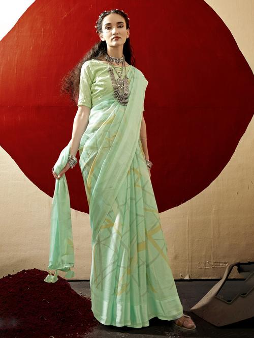 neo mint colored printed saree with blouse - 20335187 - Very Small Image - 1