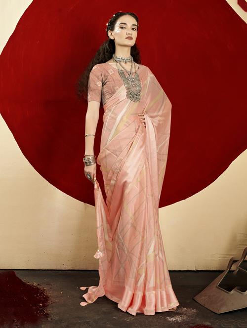 peach colored printed saree with blouse - 20335188 - Very Small Image - 1
