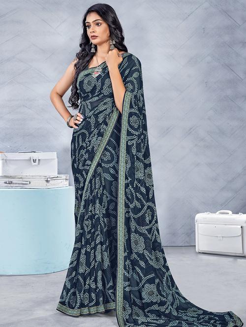 navy blue colored printed saree - 20335202 - Very Small Image - 1