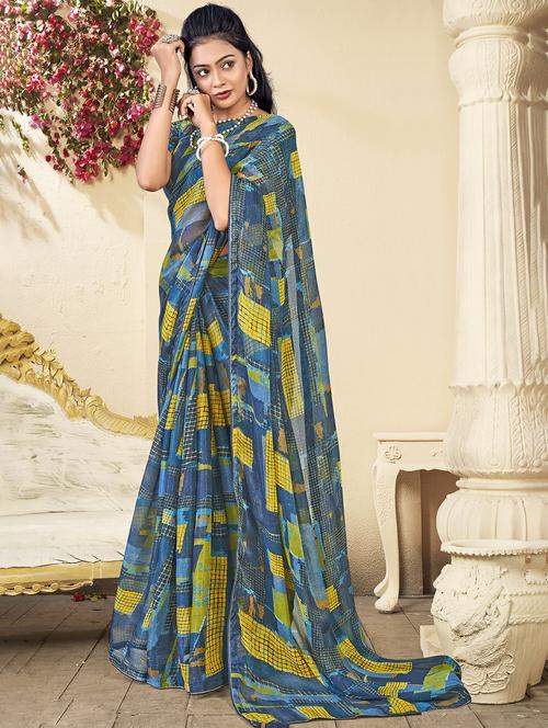 multi colored printed saree with blouse - 20335225 - Very Small Image - 1