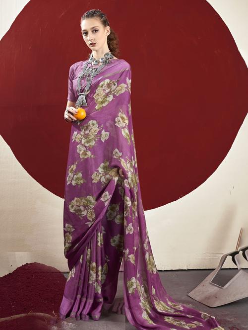 women's floral purple colored saree - 20335233 - Very Small Image - 1