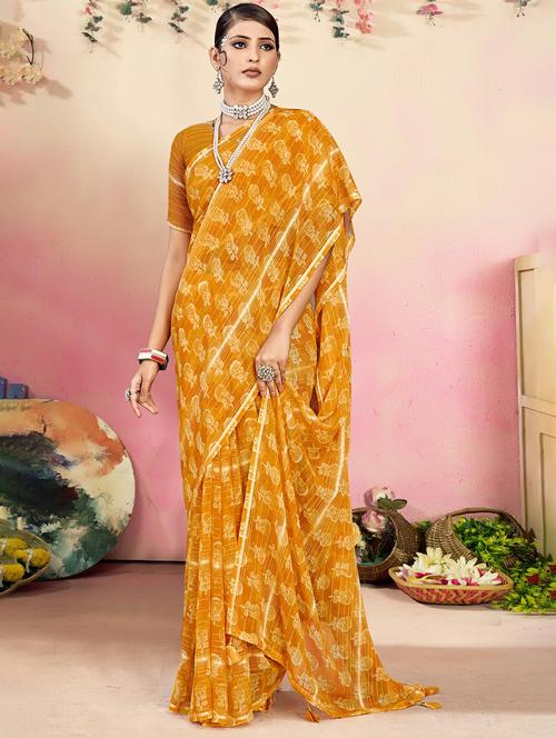 orange colored printed saree with blouse - 20335267 - Very Small Image - 1