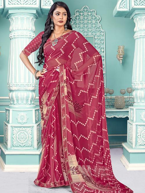 pink colored printed saree - 20335272 - Very Small Image - 1