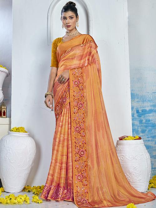 orange colored bordered saree with blouse - 20335297 - Very Small Image - 1