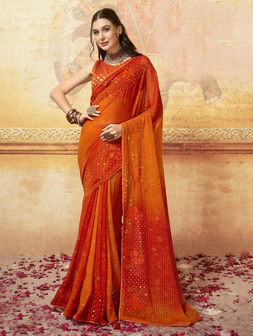 orange colored embellished saree with blouse - 20335298 - Very Small Image - 1