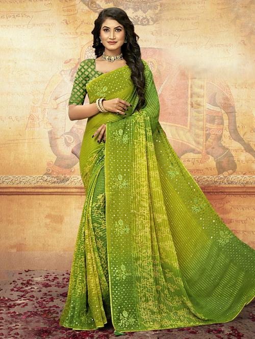 lime colored embellished saree with blouse - 20335300 - Very Small Image - 1
