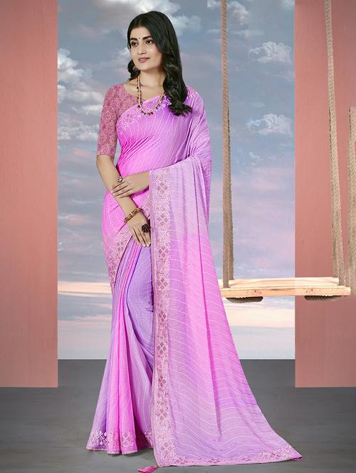 pink colored embroidered saree - 20335316 - Very Small Image - 1
