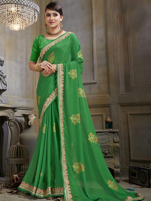 women's floral green colored saree - 20335339 - Very Small Image - 1