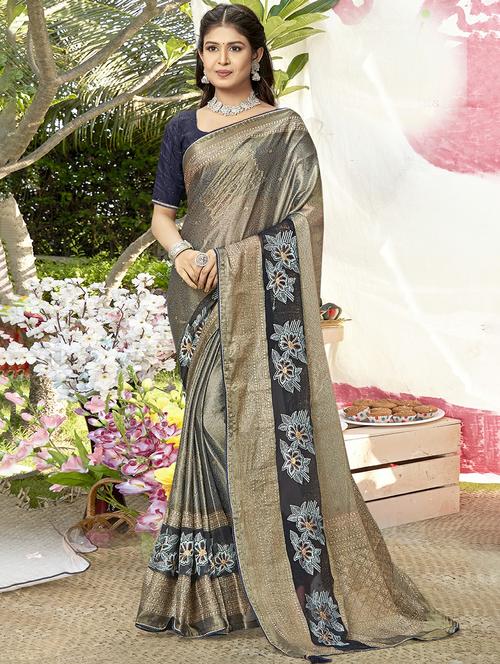 beige colored embroidered saree with blouse - 20335351 - Very Small Image - 1