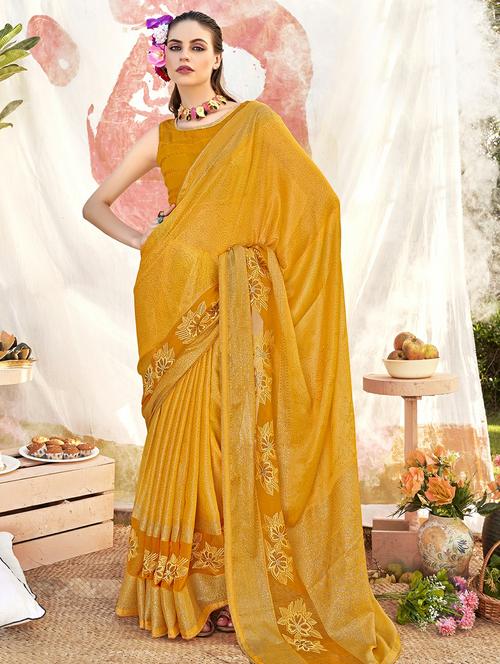 mustard colored printed saree - 20335353 - Very Small Image - 1
