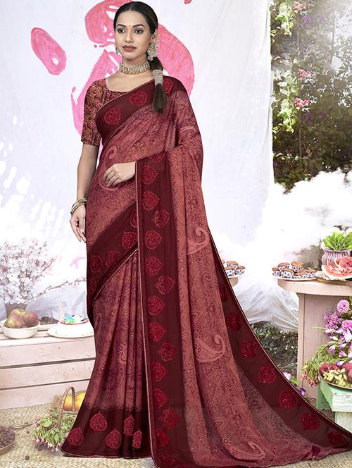 maroon colored printed saree - 20335362 - Very Small Image - 1
