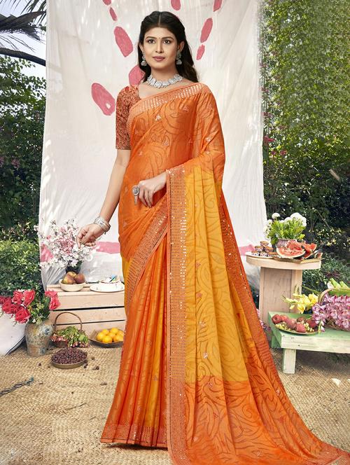 orange colored embroidered saree with blouse - 20335374 - Very Small Image - 1