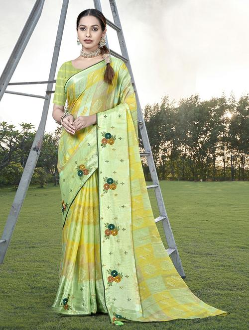 yellow colored printed saree - 20335379 - Very Small Image - 1