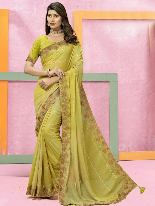 lime colored bordered saree - 20335388 - Very Small Image - 1