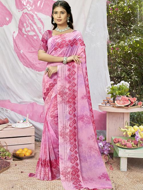 women's printed rosewater colored saree - 20335405 - Very Small Image - 1