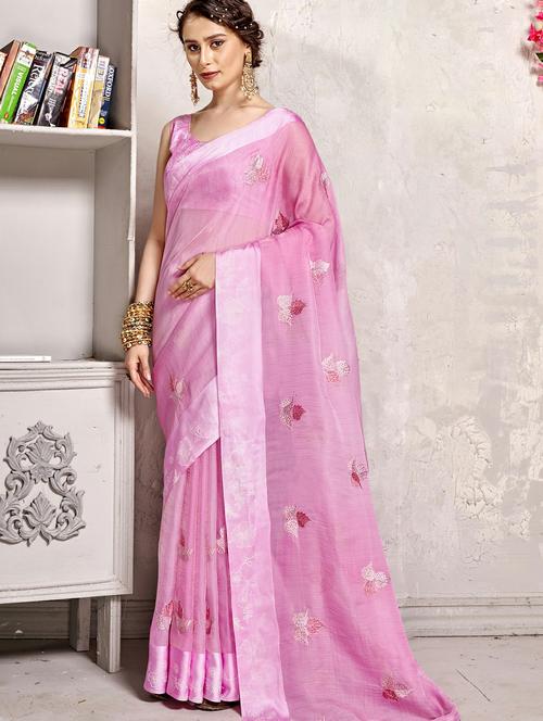 rosewater colored bordered saree with blouse - 20335413 - Very Small Image - 1