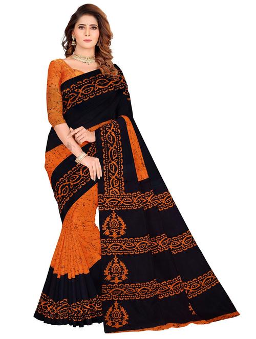 orange colored printed saree - 20336391 - Very Small Image - 1