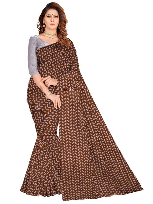 brown colored printed saree with blouse - 20336407 - Very Small Image - 1