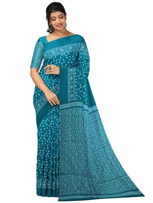 turquoise colored printed saree with blouse - 20336426 - Very Small Image - 1